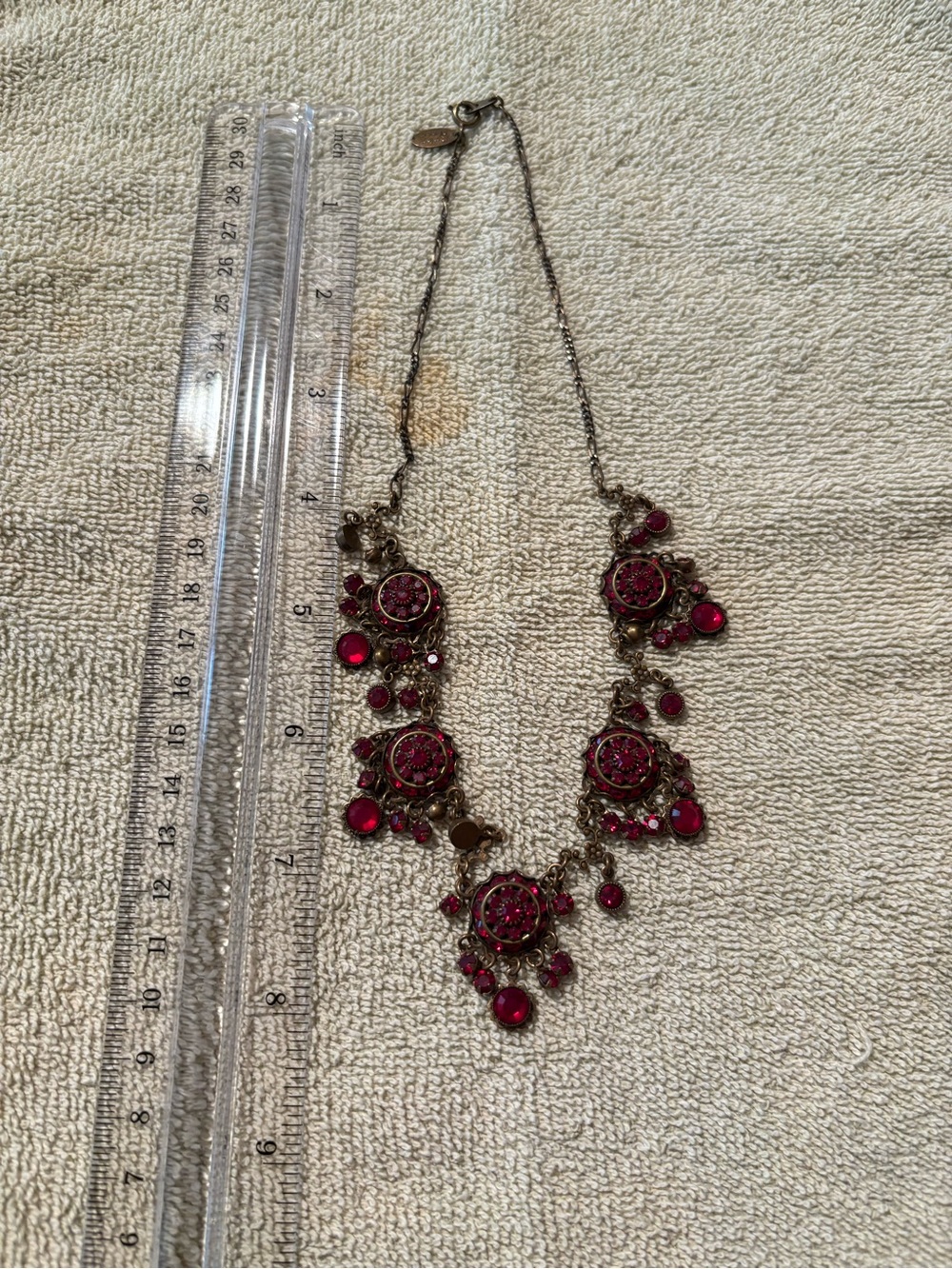 ruby moon Red Statement Bib Necklace with Ornate Medallions